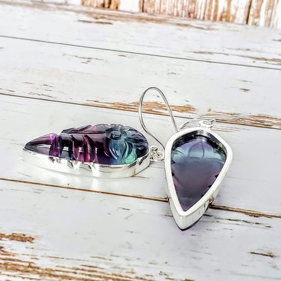 Carved Fluorite Sterling Earrings - Picture 4 of 6